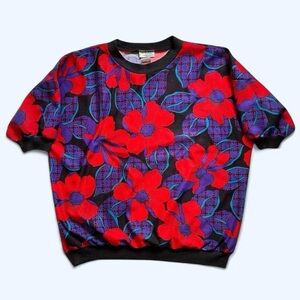 Vintage 1990s Vibrant Floral Short Sleeve top XL